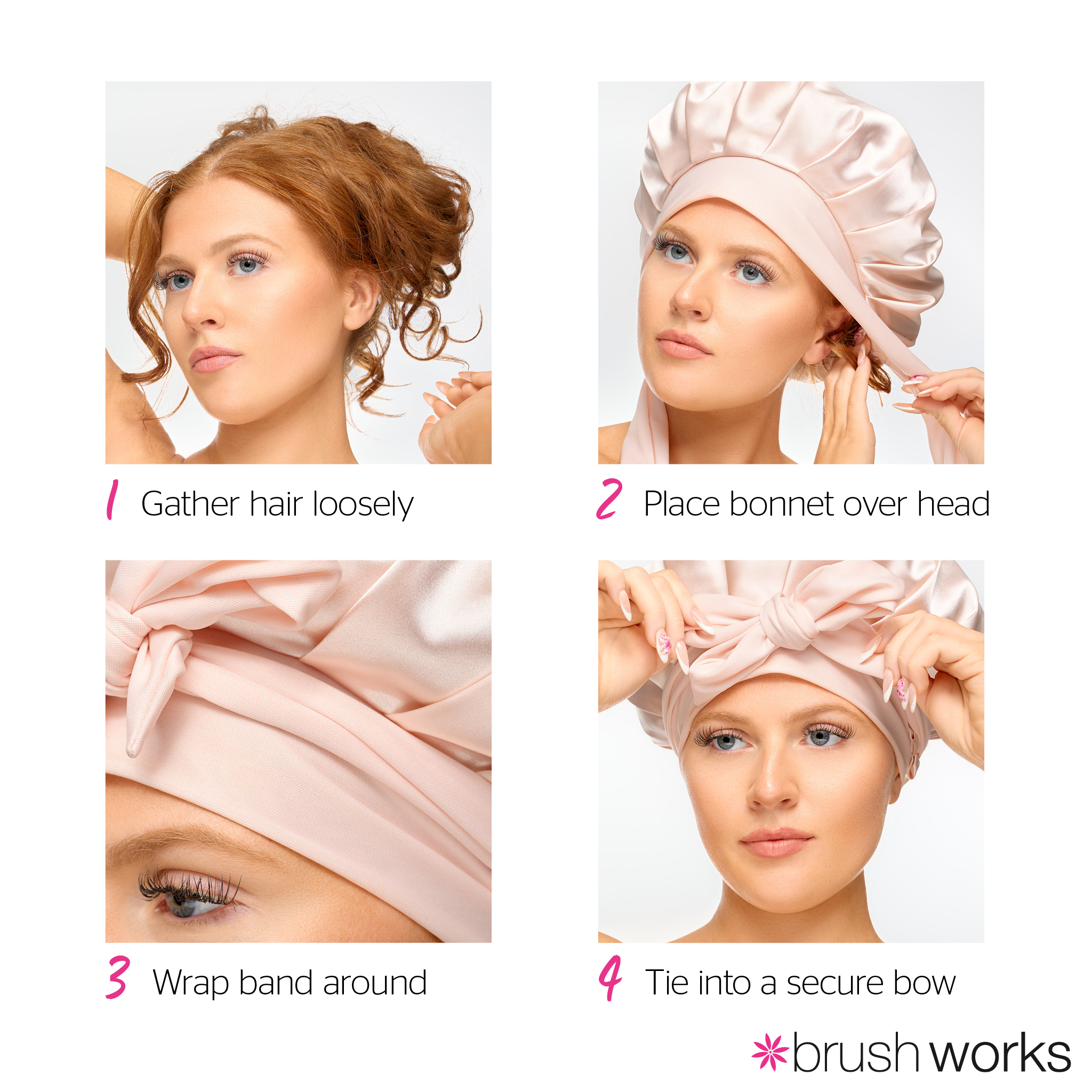 Brushworks Double Layer Satin Hair Bonnet – Ballet Pink - image 4