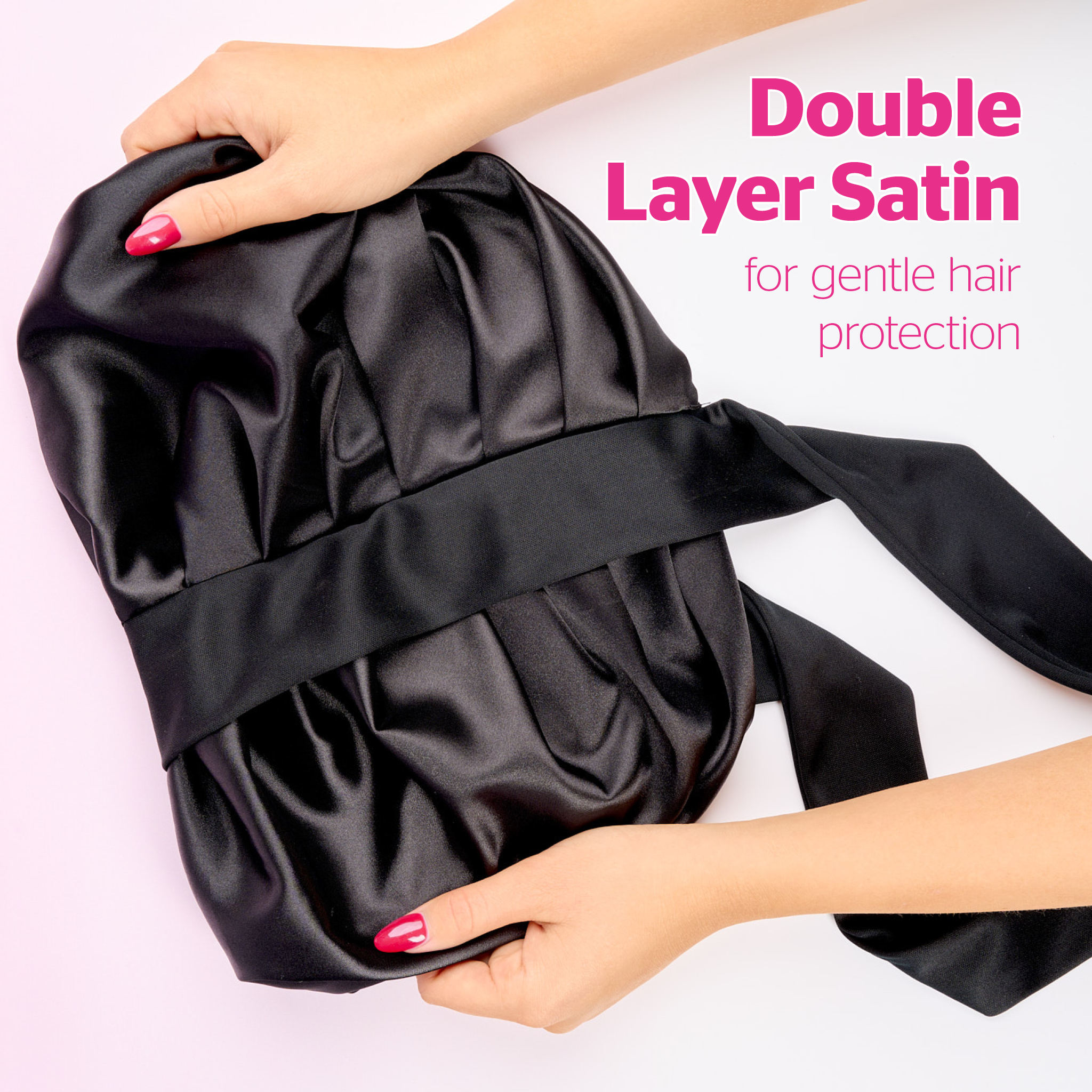 Brushworks Double Layer Satin Hair Bonnet – Black - image 5